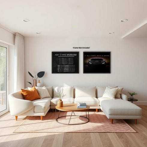 Posterizer 2 pcs-How To Make 1,000,000 Dollars-Luxury Car-Motivational & Inspirational Art-Gift for Entrepreneurs-Decor for Home & Office- unframe...